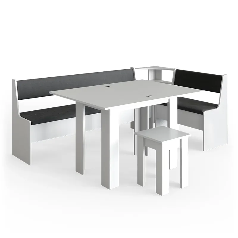 Discount Grup de bănci de colț Roman Alb 210 x 120 cm cu masa Vicco