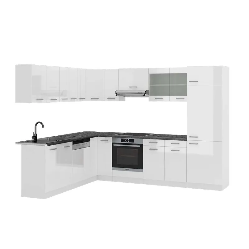 Reduceri Bucătărie de colț R-Line Alb lucios/alb 287 x 60 cm , AP Antracit Vicco