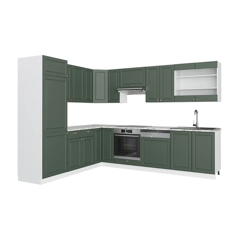 Livrare expres Bucătărie de colț Fame-Line Casă de țară verde-aurie/alb 287 x 60 cm , AP Marmură Vicco