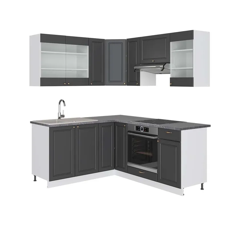 Premium Bucătărie de colț Fame-Line Antracit auriu/alb 190 x 60 cm , AP Antracit Vicco