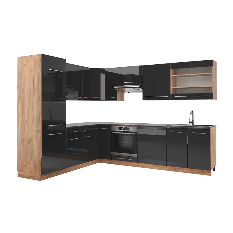Reducere extra Bucătărie de colț Fame-Line Antracit lucios/stejar Goldkraft 227 x 60 cm , AP Antracit Vicco