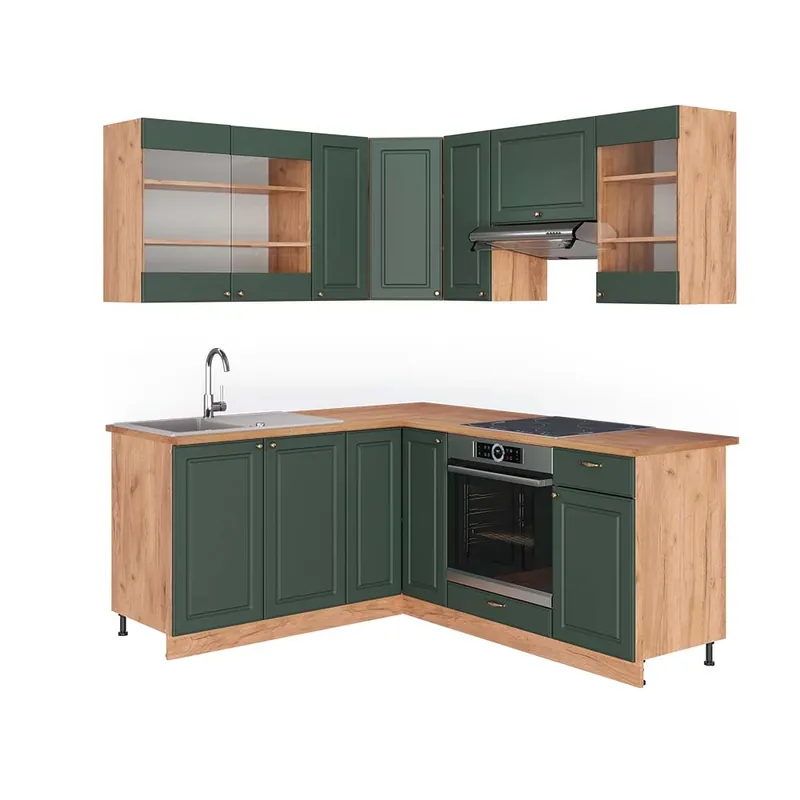 Bucătărie de colț Fame-Line Casă de țară verde-aurie/stejar Goldkraft 190 x 60 cm , AP Stejar Vicco Preferatul clienților