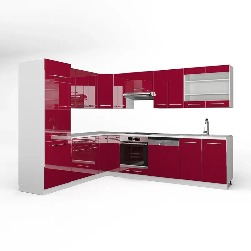 Bucătărie de colț Fame-Line Bordeaux lucios/alb 287 x 60 cm , AP Marmură Vicco Promoție