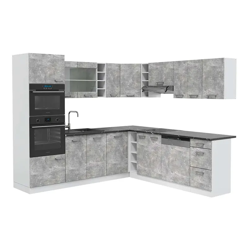 Bucătărie de colț R-Line Beton/Alb 247 x 60 cm , AP Antracit Vicco Reducere extra
