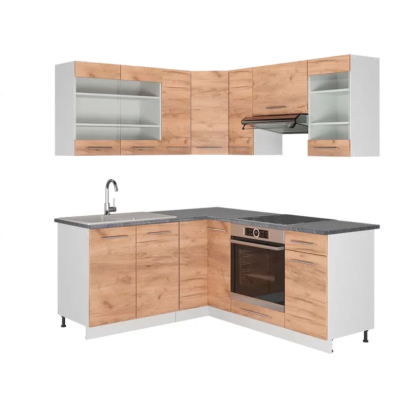 Reducere Bucătărie de colț Fame-Line Stejar Goldkraft/alb 190 x 60 cm , AP Antracit Vicco