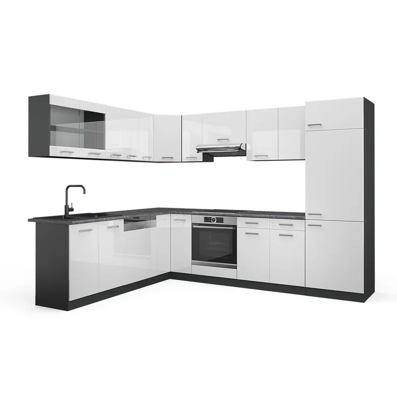 Preț mic Bucătărie de colț R-Line Alb lucios/antracit 287 x 60 cm , AP Antracit Vicco