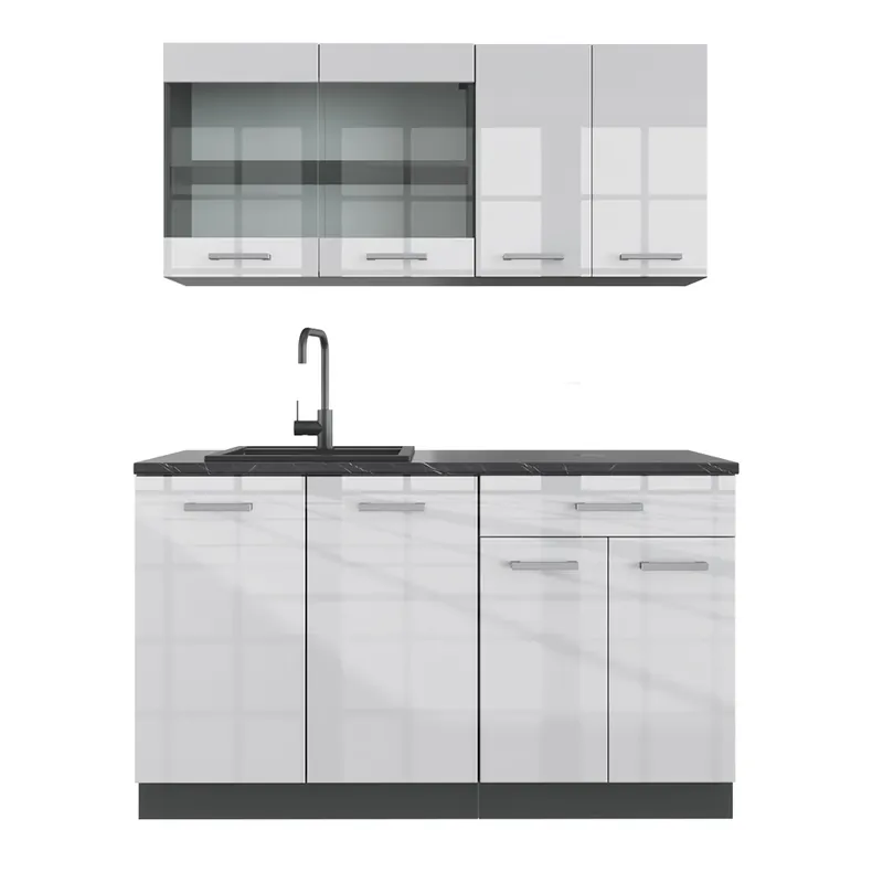 Cumpărături sigure Bucătărie simplă R-Line Alb lucios/antracit 140 cm fara blat Vicco