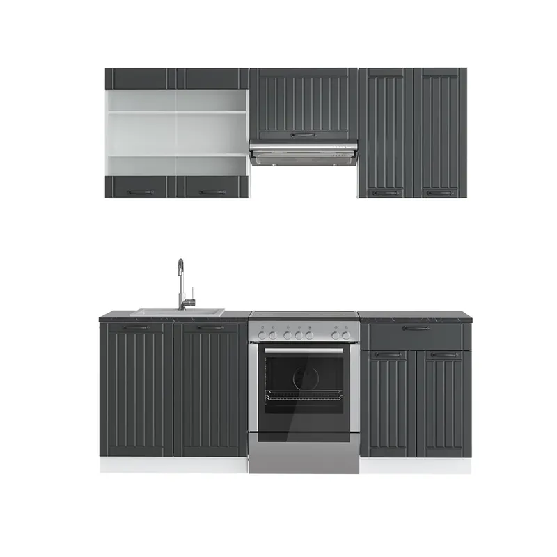 Preț mic Kitchenette Fame-Line Casă de țară antracit/alb 200 cm fara blat Vicco