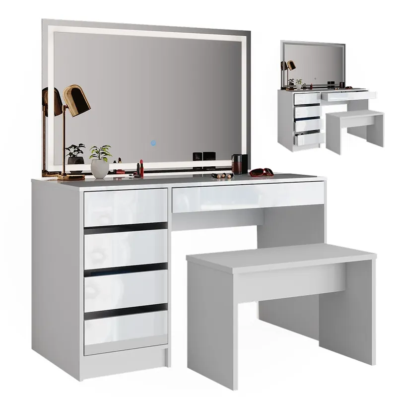 Masă de toaletă Sherry Alb 120 cm cu oglinda LED si bancuta Vicco Comandă acum