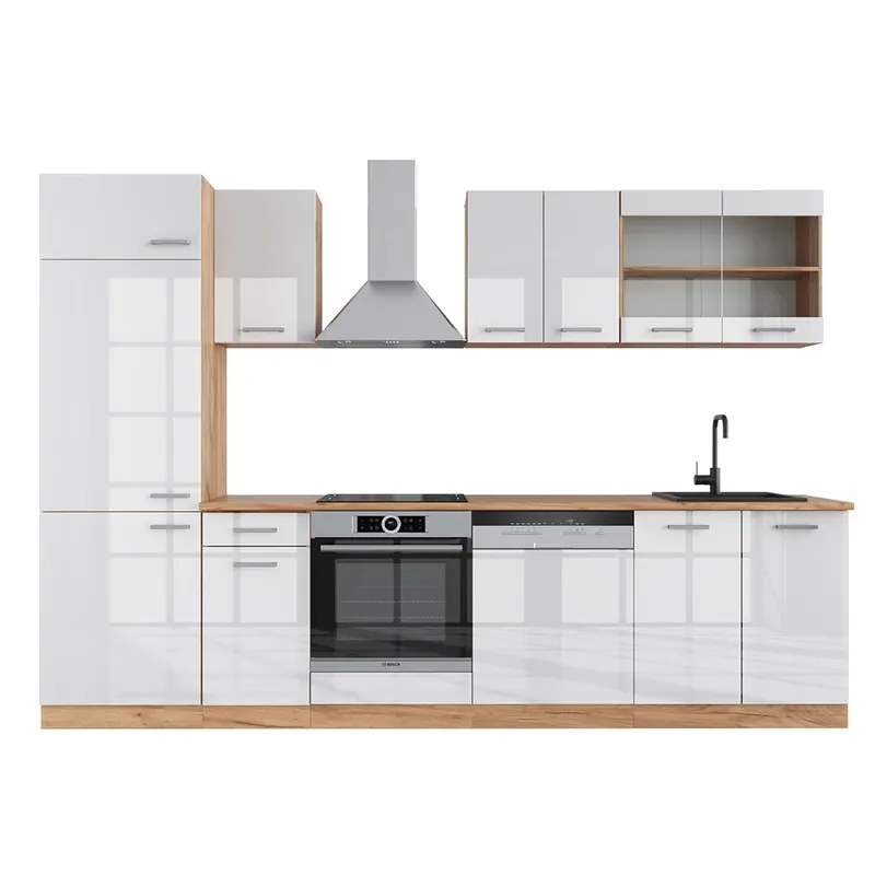 Kitchenette R-Line Alb lucios/stejar Goldkraft 300 cm fara blat Vicco Ofertă limitată