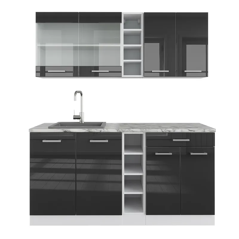 Bucătărie simplă R-Line Antracit lucios/alb 160 cm fara blat Vicco Promoție