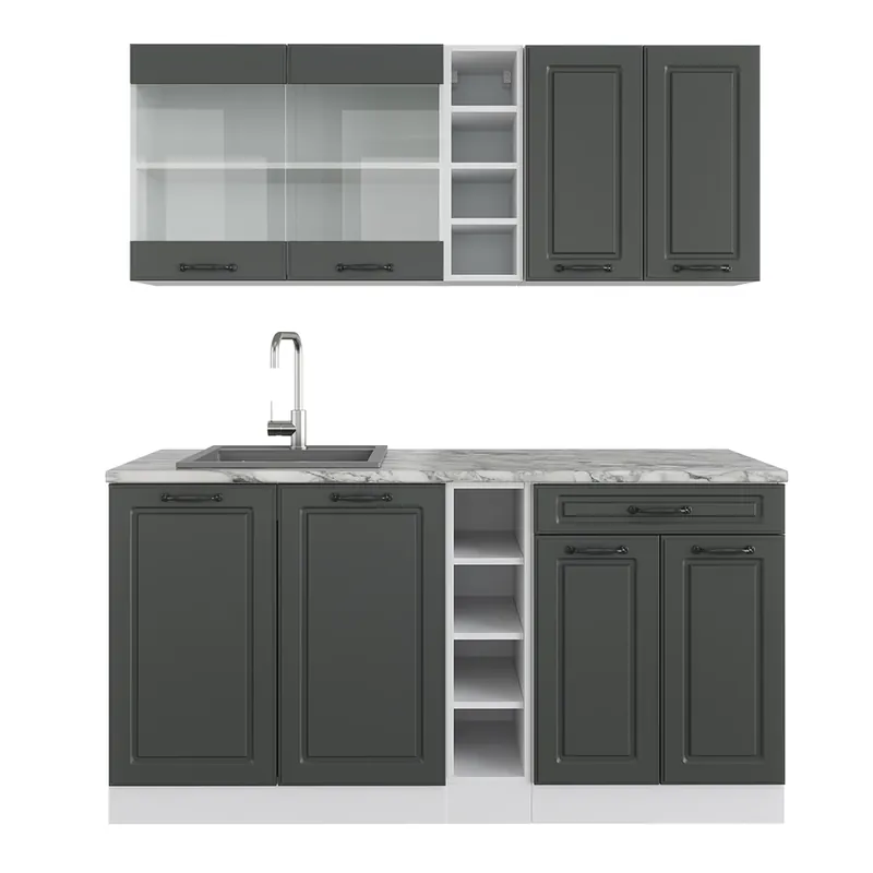 Lichidare de stoc Bucătărie simplă R-Line Casă de țară antracit/alb 160 cm fara blat Vicco