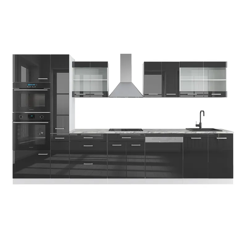 Doar azi Kitchenette R-Line Antracit lucios/alb 350 cm cu dulap înalt, marmură AP Vicco