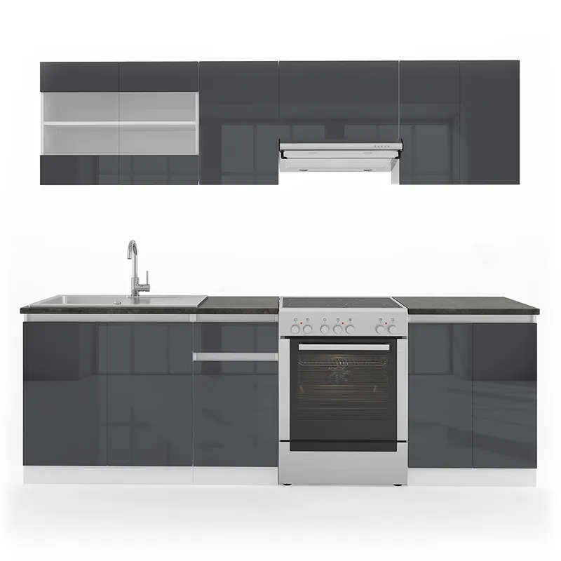 Bucătărie Raul Antracit lucios/alb 240 cm , AP Black Vicco Ofertă exclusivă