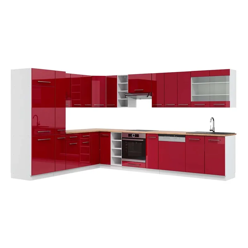 Super ofertă Bucătărie de colț Fame-Line Bordeaux lucios/alb 347 x 60 cm , AP Stejar Vicco