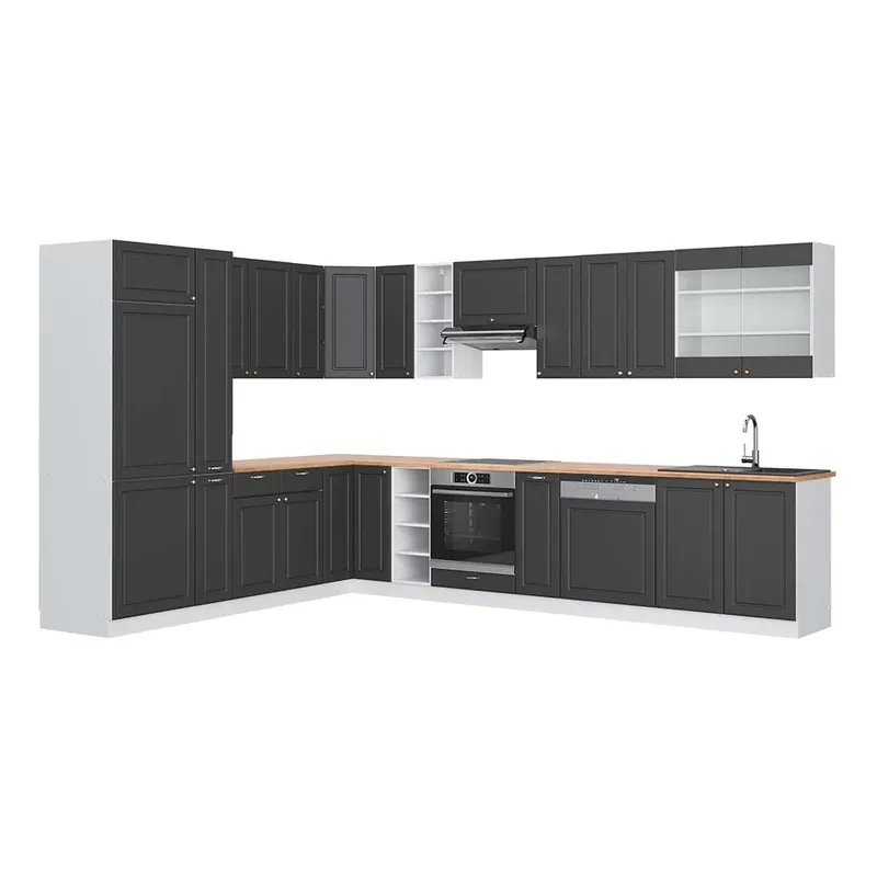 Livrare expres Bucătărie de colț Fame-Line Antracit auriu/alb 347 x 60 cm , AP Stejar Vicco