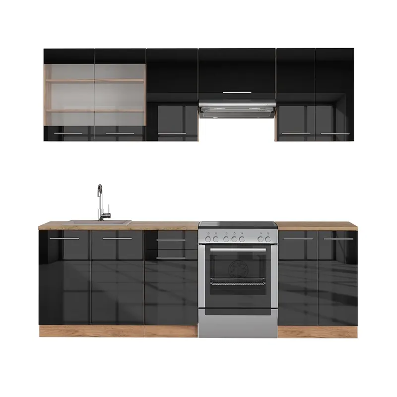 Comandă acum Kitchenette Fame-Line Antracit lucios/stejar Goldkraft 240 cm fara blat Vicco