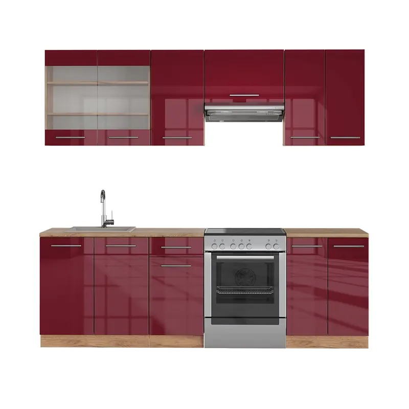 Kitchenette Fame-Line Bordeaux lucios/stejar Goldkraft 240 cm fara blat Vicco Reducere extra