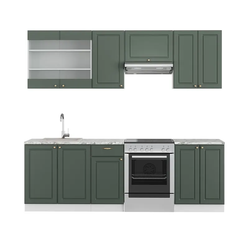 Kitchenette Fame-Line Casă de țară verde-aurie/alb 240 cm fara blat Vicco Calitate înaltă