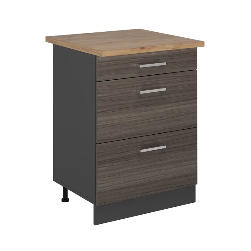 Reducere specială Dulap de bază de bucătărie R-Line Gri nobil 60 cm cu sertare, stejar AP Vicco