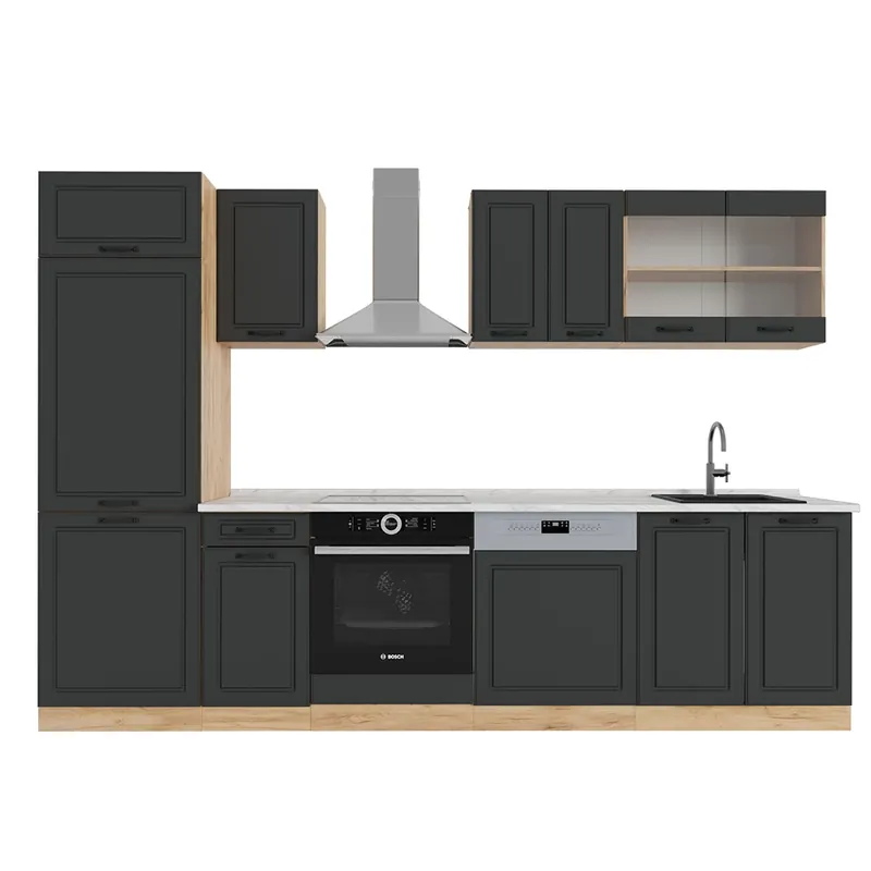 Kitchenette R-Line Casa de țară antracit / stejar auriu 300 cm , AP Marmură Vicco Expediere rapidă