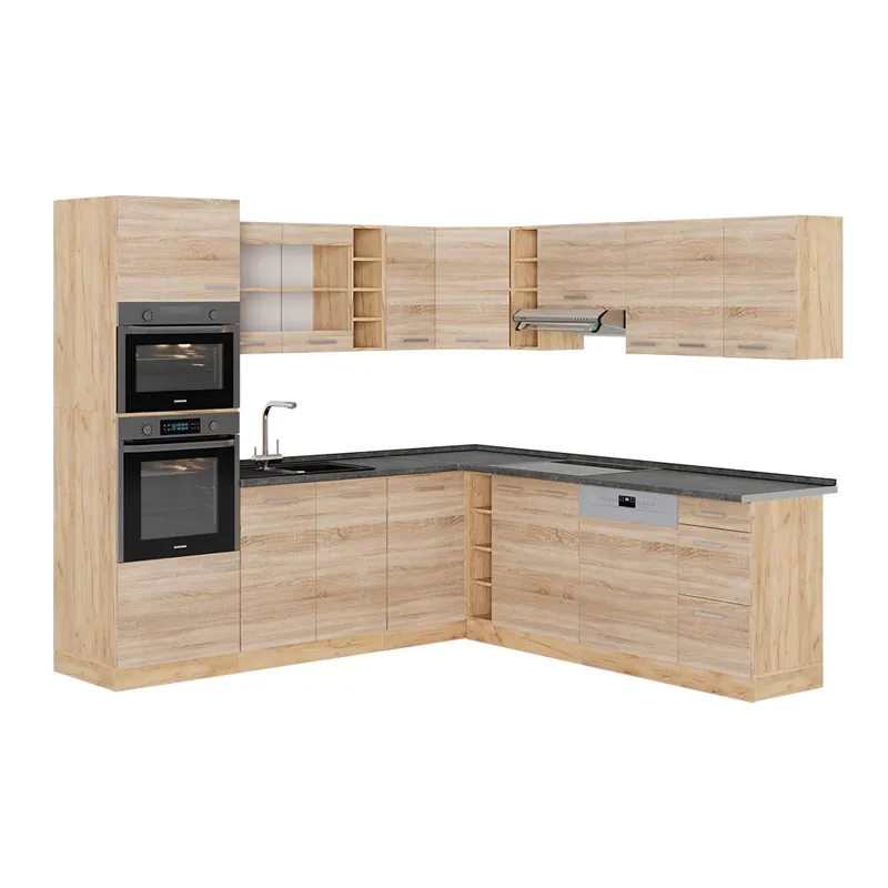 Bucătărie de colț R-Line Stejar Sonoma/Goldkraft 247 x 60 cm , AP Antracit Vicco Reducere