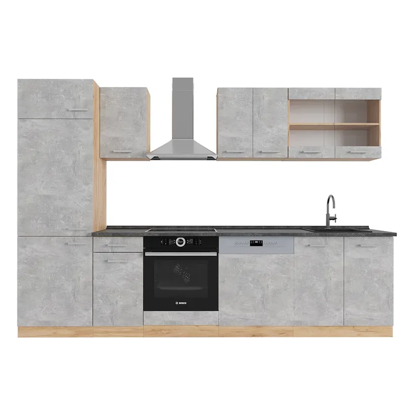 Noutate Kitchenette R-Line Beton / stejar auriu 300 cm , AP Antracit Vicco