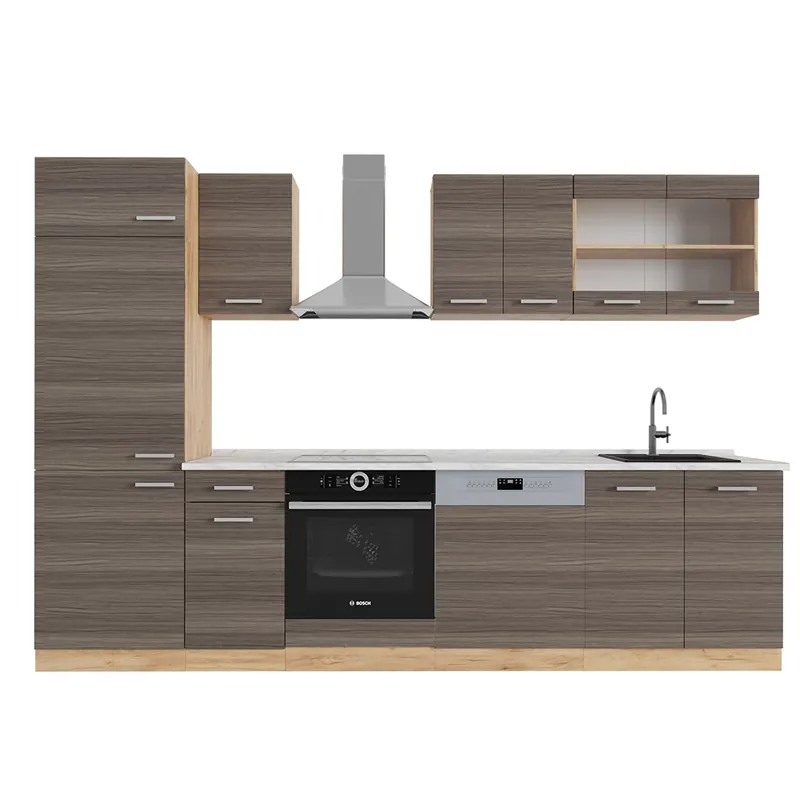 Disponibil imediat Kitchenette R-Line Gri nobil / stejar auriu 300 cm , AP Marmură Vicco