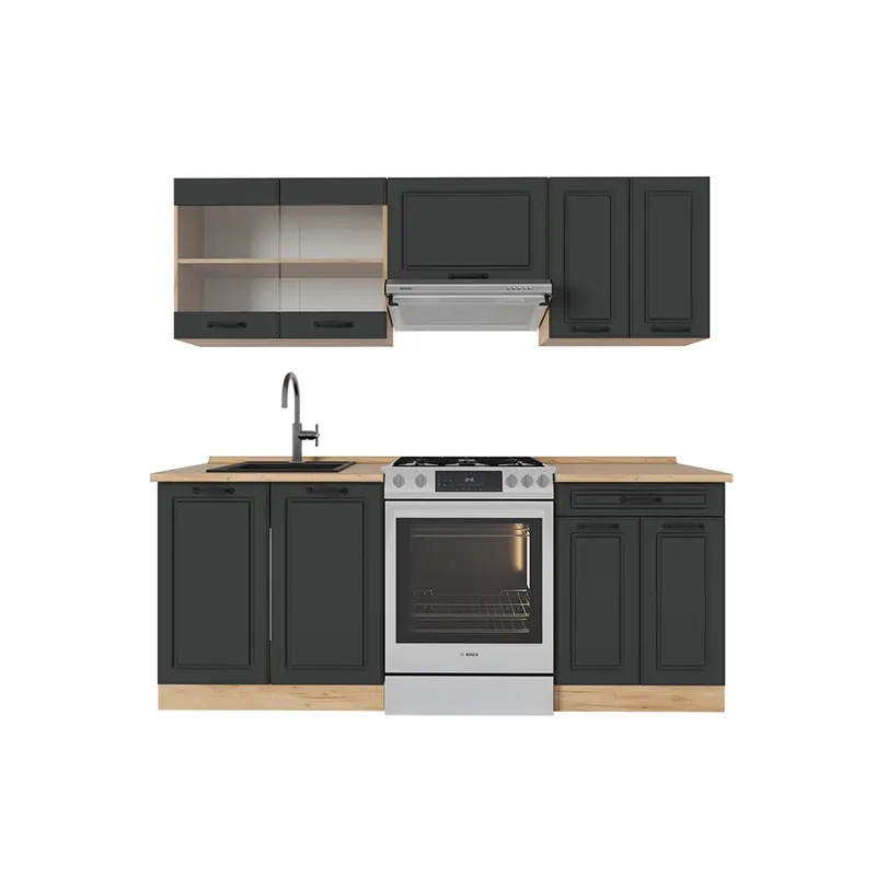Ofertă de sezon Kitchenette R-Line Casa de țară antracit / stejar auriu 200 cm fara blat Vicco