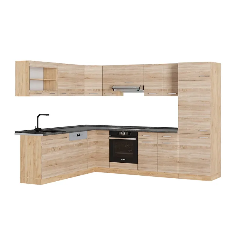 Bucătărie de colț R-Line Stejar Sonoma/Goldkraft 287 x 60 cm , AP Antracit Vicco Premium