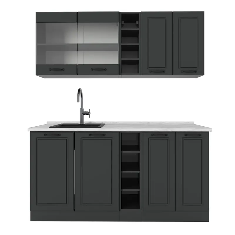Bucătărie simplă R-Line Casă de țară antracit/antracit 160 cm , AP Marmură Vicco Discount