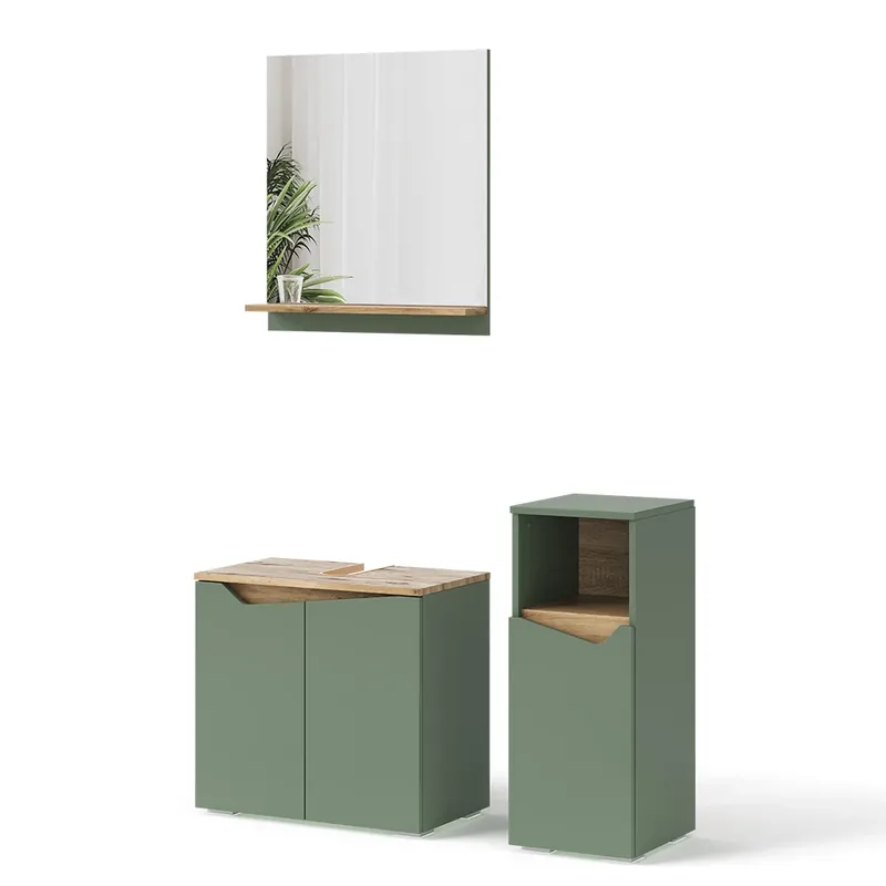 Noutate Set mobilier baie Marelle Verde/Artisan 3 piese, cu cabinet midi Vicco