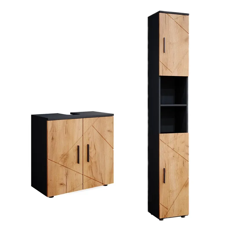 Set de mobilier de baie Irma Stejar Goldkraft/antracit 2 părți, cu unitate înaltă Vicco Mai ieftin