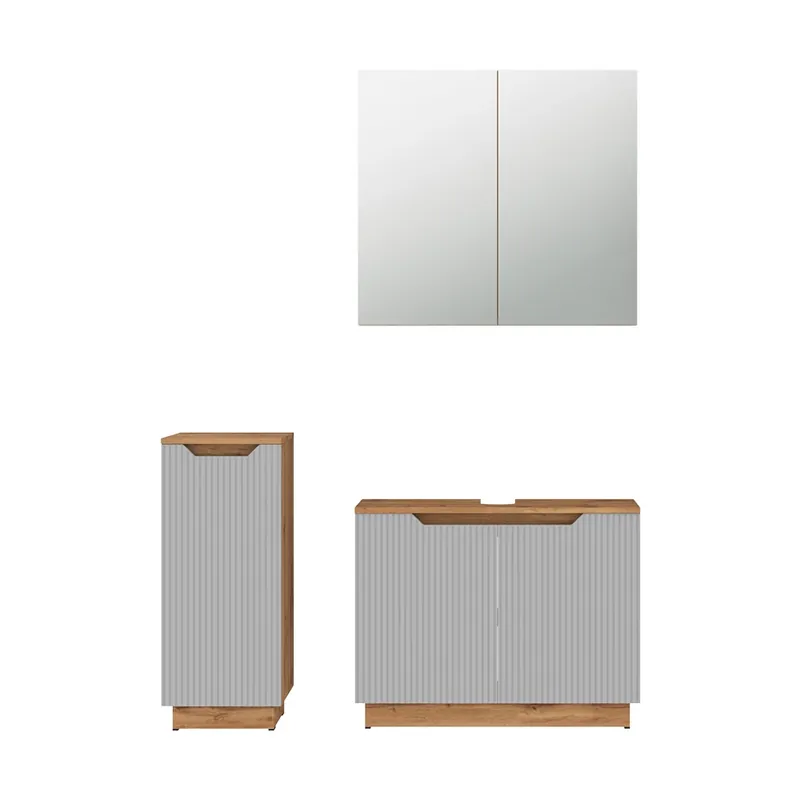 Cumpără online Set mobilier baie Lotta Stejar/gri cu dungi 3 părți Vicco