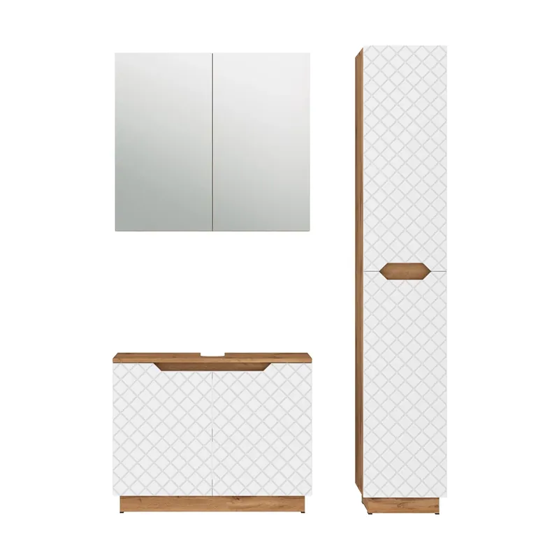 Set mobilier baie Lotta Stejar/alb cu structură din țiglă 3 părți Vicco Cumpărături sigure
