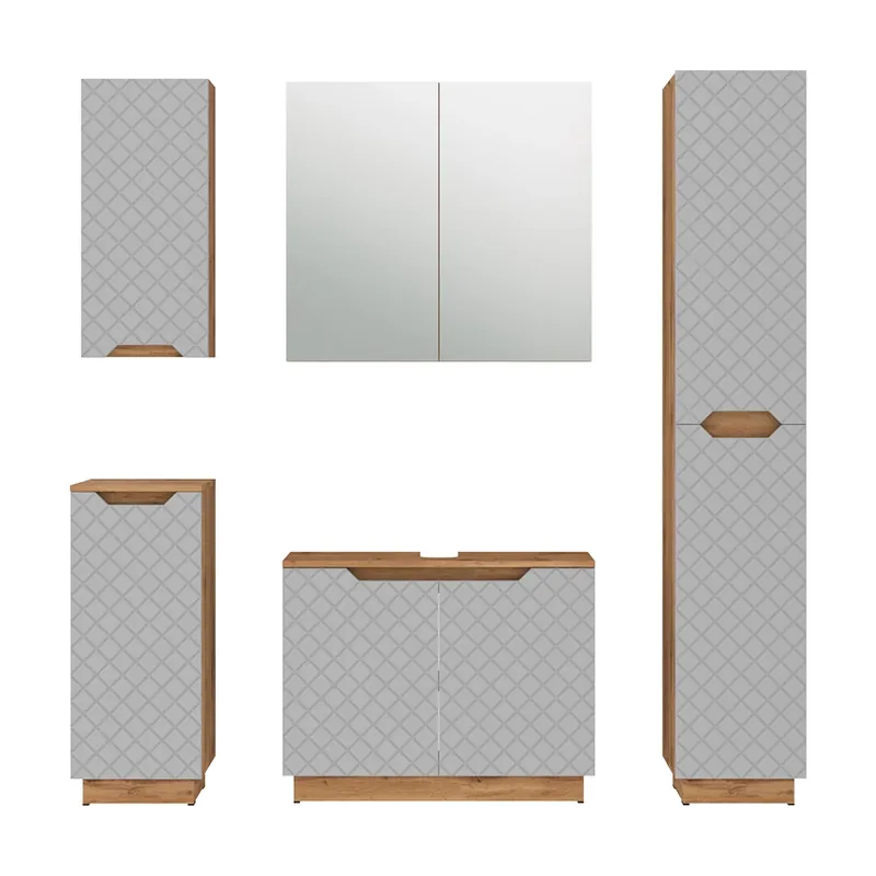 Set mobilier baie Lotta Stejar/gri cu structură din țiglă 5 părți Vicco Ofertă de sezon
