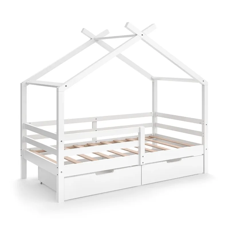 Lichidare de stoc Pat de casa Luni Alb 160 x 80 cm cu cutii de depozitare Vitalispa