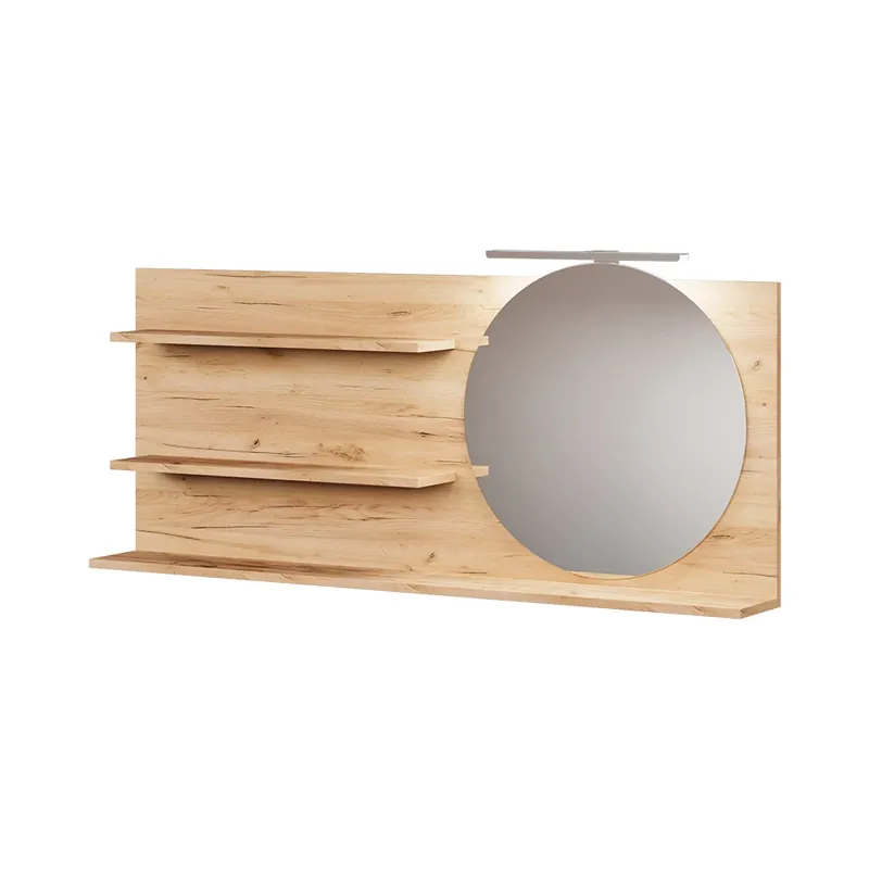 Dulap cu oglindă de baie Avena stejar 120x50 cm cu 3 compartimente deschise Vicco Reducere extra