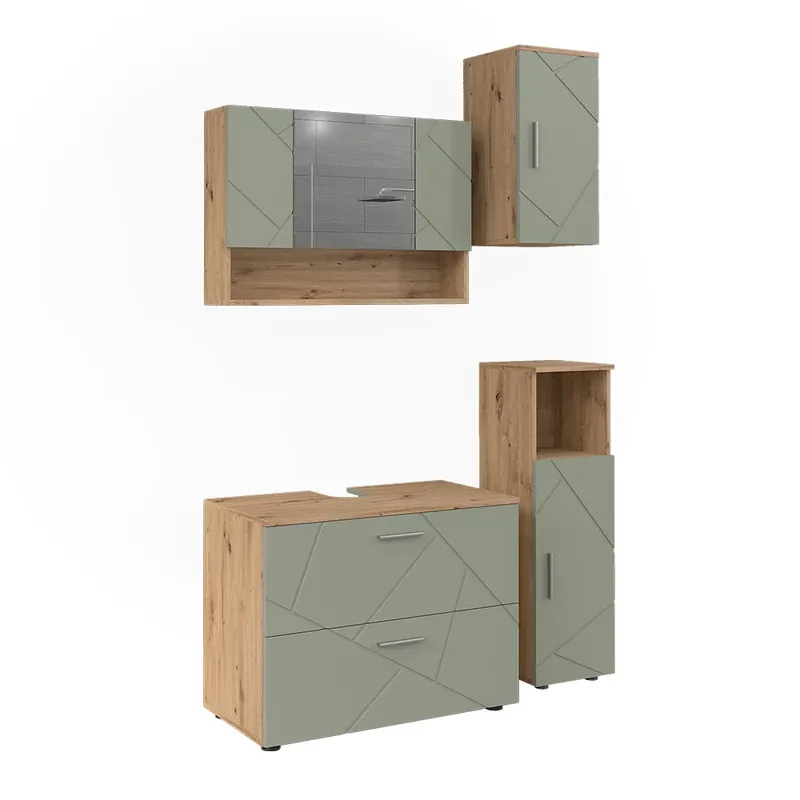 Set mobilier baie Irma Verde salvie 4 părți Vicco Plată securizată