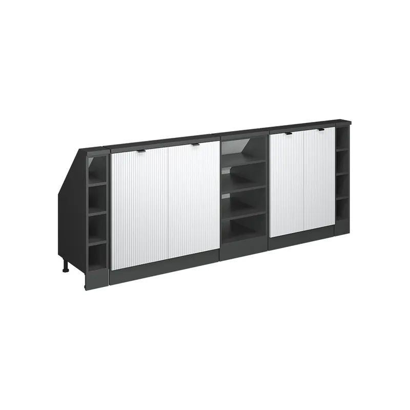 Ofertă de sezon Dulap de bucătărie pentru acoperișuri înclinate R-Line Ondulație albă 210 cm Set de 5 Vicco