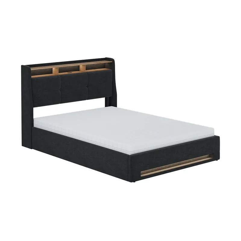 Pat tapițat Christin Antracit / stejar cu saltea, LED și conexiune USB Vitalispa Cel mai vândut