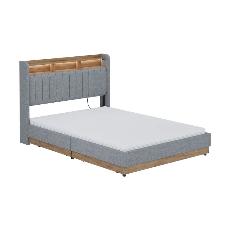Comandă acum Pat tapițat Nura Gri / stejar 140x200 cm cu 4 sertare Vitalispa