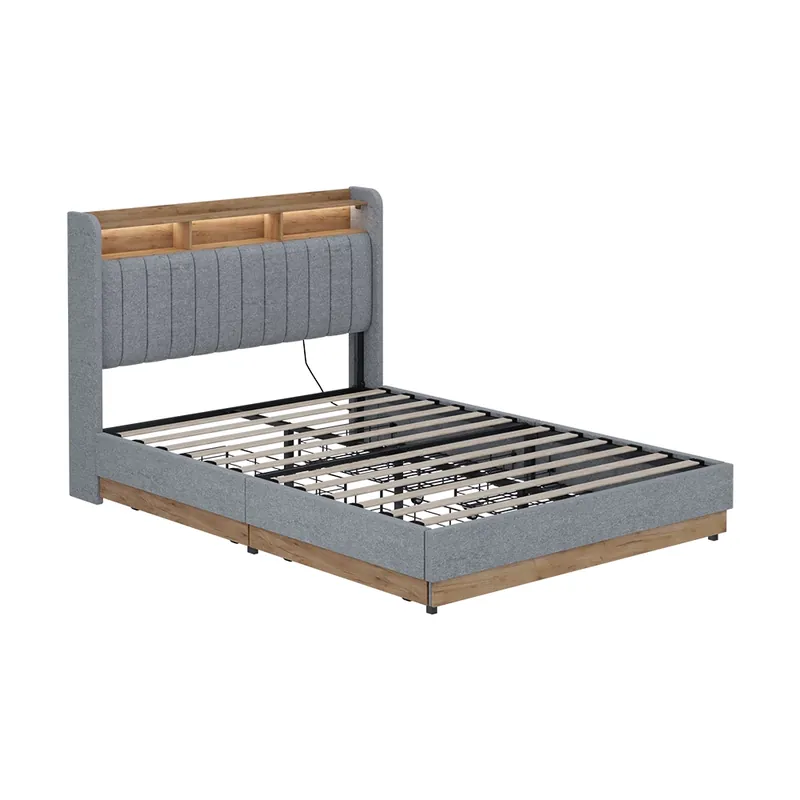 Pat tapițat Nura Gri 140x200 cm cu 4 sertare Vitalispa Ofertă specială
