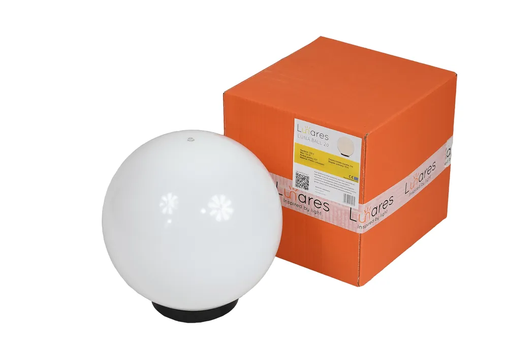 Lampă decorativă albă tip glob pentru grădină LUNA BALL 20 cm – LED E27, PREMIUM, rezistentă la UV Plată securizată