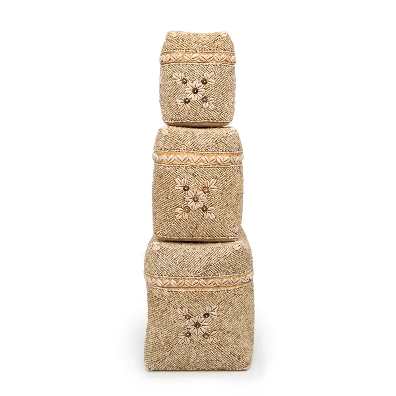 Coșuri de flori cu mărgele - maro natural - set de 3 Plată securizată
