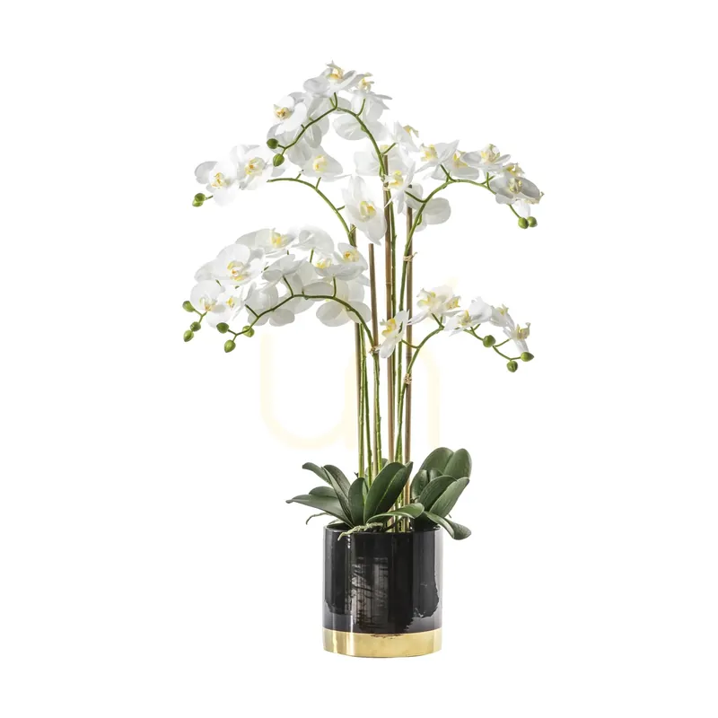 Orhidee artificială albă în vas negru-auriu Gallery Direct 80 cm 5059413399107 Discount