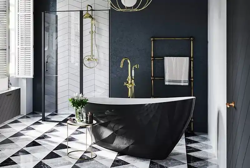 Disponibil imediat Cada de baie freestanding ovala, Black & White, Besco Keya BSCWMD-165-KBW