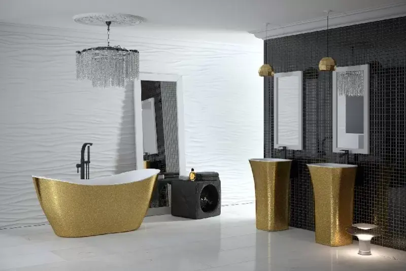 Cumpărături sigure Cada de baie freestanding, aurie (gold), Besco Viya WMD-160-VZ