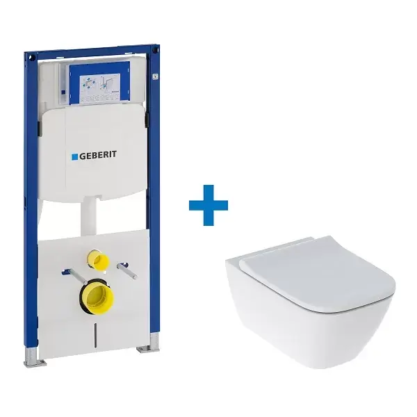 Vezi acum Set vas wc suspendat, cu capac soft close, Smyle Square Rimfree, si Pachet Duofix Sigma, Geberit 500.683.00.2+111.308.00.5