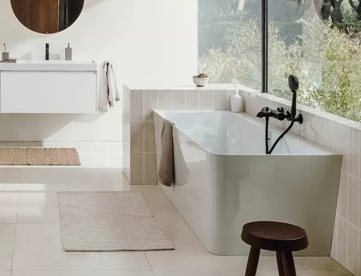 Cada de baie dreptunghiulara 160 cm stanga, din Stonex, alba, Roca Ona 248629000 Promoție